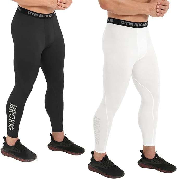 Photo 1 of BROKIG 2-Pack Men's Sturdy Compression Tights Calf-Printed for Gym Workout Running Yoga
