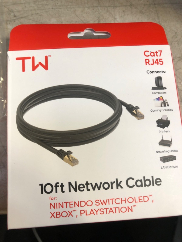 Photo 1 of TALK WORKS Network Cable Compatible w/Nintendo Switch OLED - 10 ft/3 m Long, Cat7 RJ45 Ethernet Cable-Fast Transmission for Stable Internet Connection & Gaming-Durable Cable for Multiplayer Games