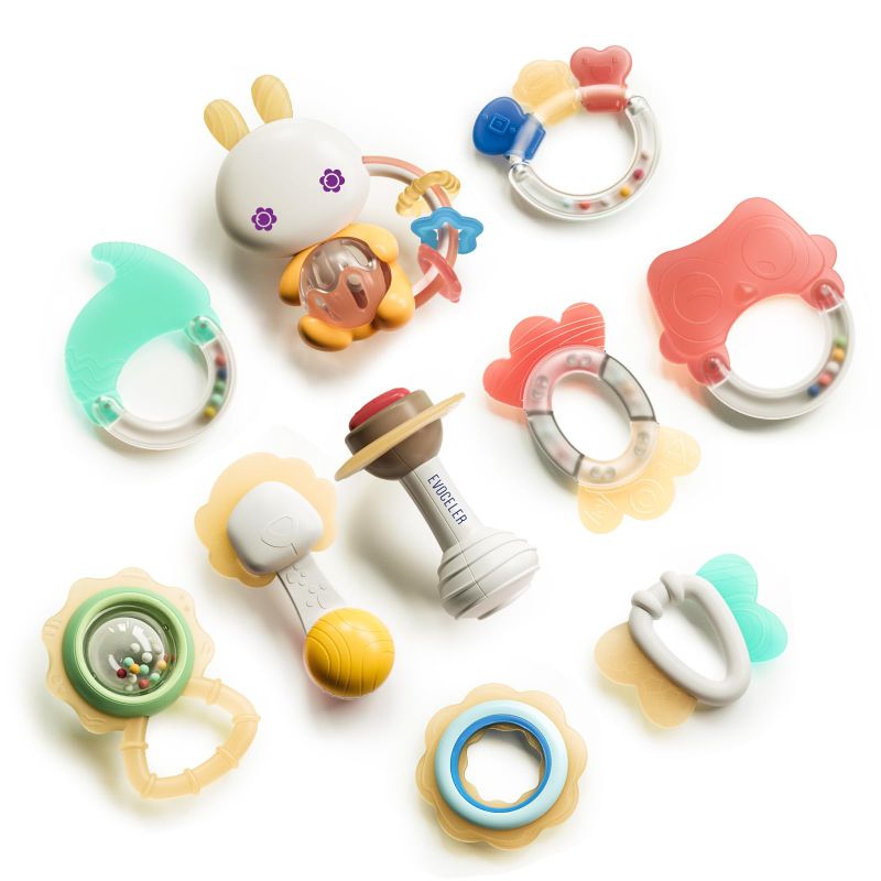 Photo 1 of Evoceler Teethers for Babies 6-12 Months, Rattles for Babies 3-6 Months, Baby Toys 0-6 Months, 6 Month Old Baby Toys, Early Development Toy, Newborn Toys Baby Gifts Boy Girl for 0-12 Months 10 PCS