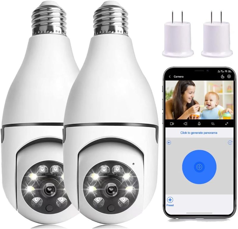 Photo 1 of Light Bulb Security Camera,1080P Wireless Light Bulb Camera for Pet Camera, 360 ° PTZ Light Socket Camera with Motion Detection Auto Tracking (2Pack 2.4GHz with No SD Card)
