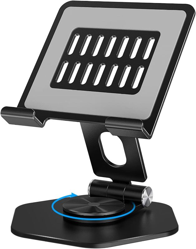 Photo 1 of SOJUNER Tablet Stand Adjustable, Swivel iPad Stand with 360 Rotating Base, Aluminum Foldable Desktop Stand Holder Compatible with All Tablet Such as iPad Pro 12.9,11,10.5,9.7, Black
