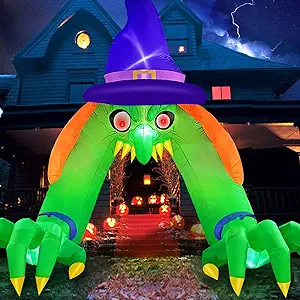 Photo 1 of 12 FT Tall Halloween Inflatables Green Witch Archway Outdoor Decorations with Glowing Red Eyes, Build-in LEDs & Tethers Stakes Witch Halloween Blow Up Yard Decoration for Party, Indoor, Garden, Lawn
