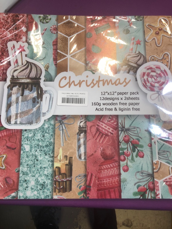 Photo 2 of 24 Pcs Christmas Scrapbook Paper Pad 12x12 In Scrapbook Paper Pack Xmas Pattern Origami Paper Scrapbooking CardStock Paper Decorative Paper
