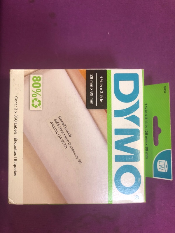 Photo 2 of DYMO 30252 LW Mailing Address Labels for LabelWriter Label Printers, White, 1-1/8'' x 3-1/2'', 2 Rolls of 350 2 Rolls Address Labels