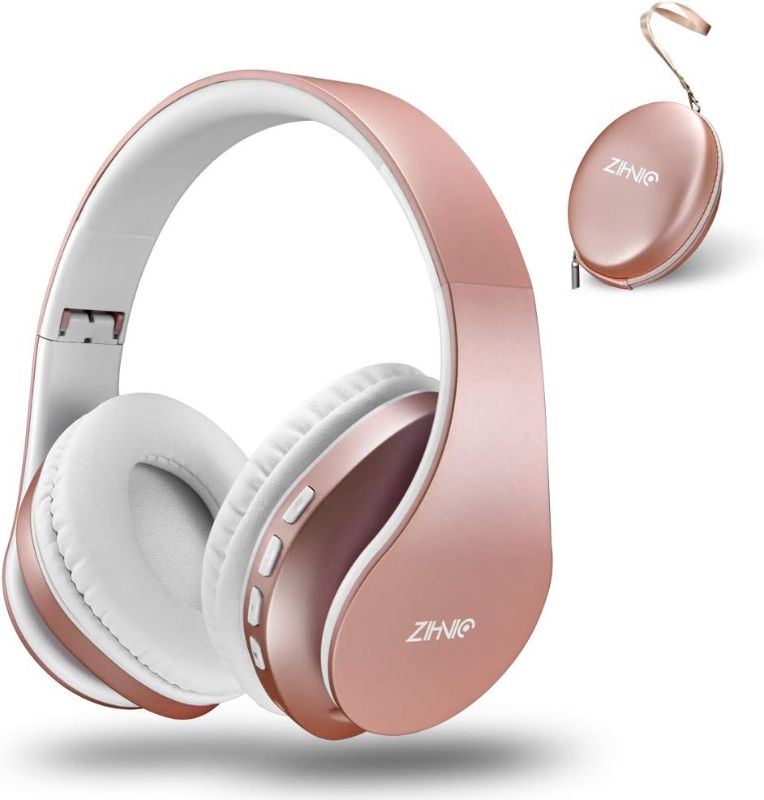 Photo 1 of ZIHNIC Bluetooth Headphones Over-Ear, Foldable Wireless and Wired Stereo Headset Micro SD/TF, FM for Cell Phone,PC,Soft Earmuffs &Light Weight for Prolonged Wearing(Rose Gold)

