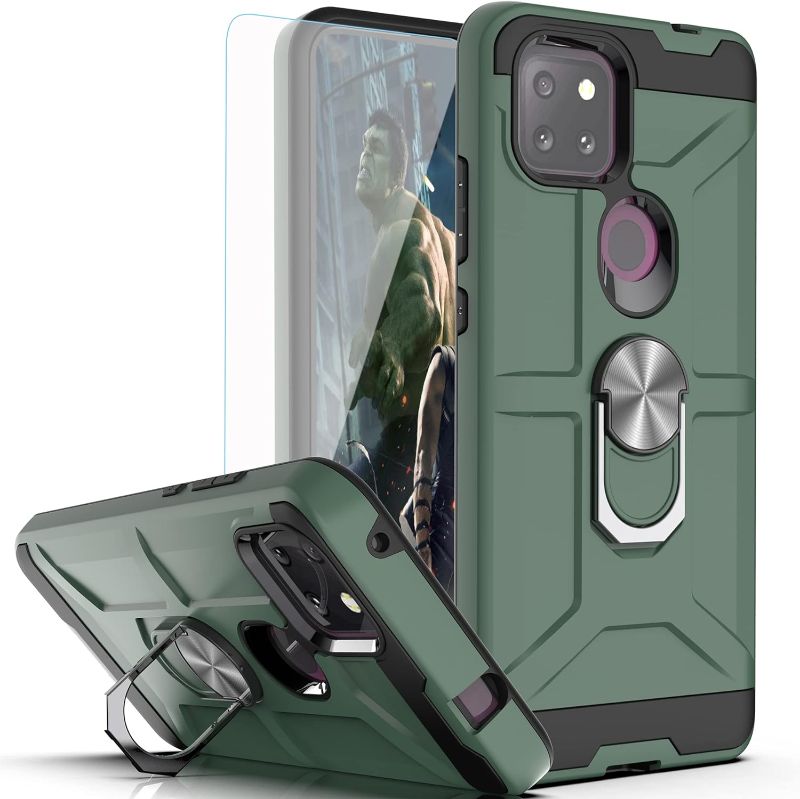 Photo 1 of Protector 360 Degree Rotating Ring Kickstand Holder Dual Layers of Shockproof Phone Case darkgreen 