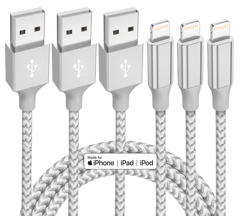 Photo 1 of iPhone Charger 3 Pack 10 ft Apple MFi Certified Lightning Nylon Braided Cable Fast Charging Cord Compatible with iPhone 13 12 11 Pro Max XR XS X 8 7 6 Plus SE iPad and More
 