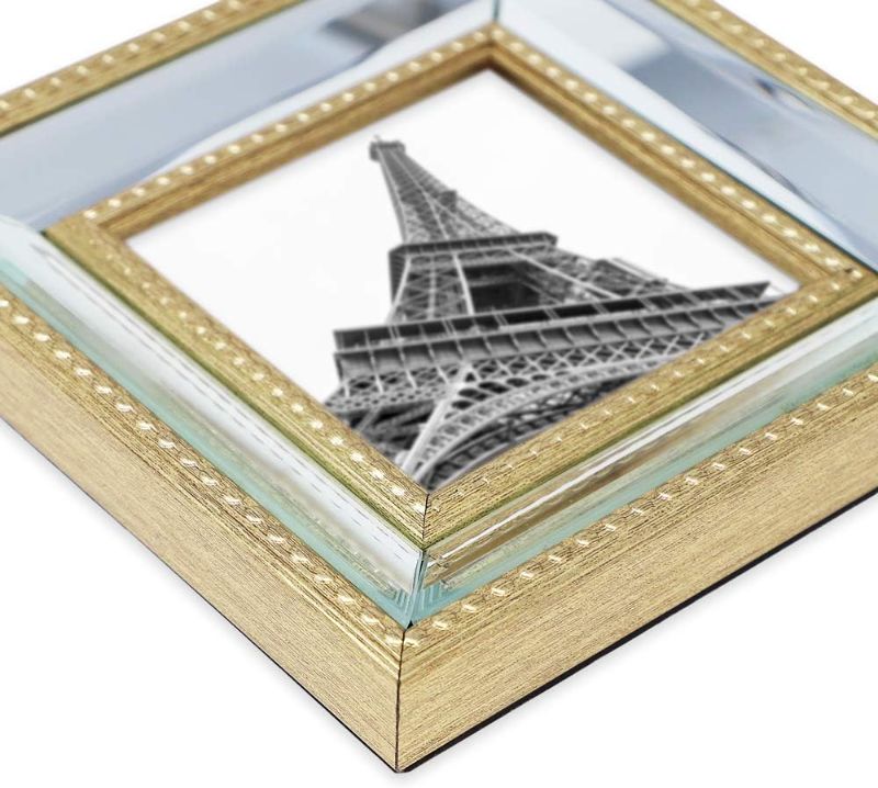 Photo 1 of  Gold Mirror Bead Picture Frame - Classic Mirrored Frame with Dotted Border Made for Wall Display, Tabletop, Photo Gallery and Wall Art