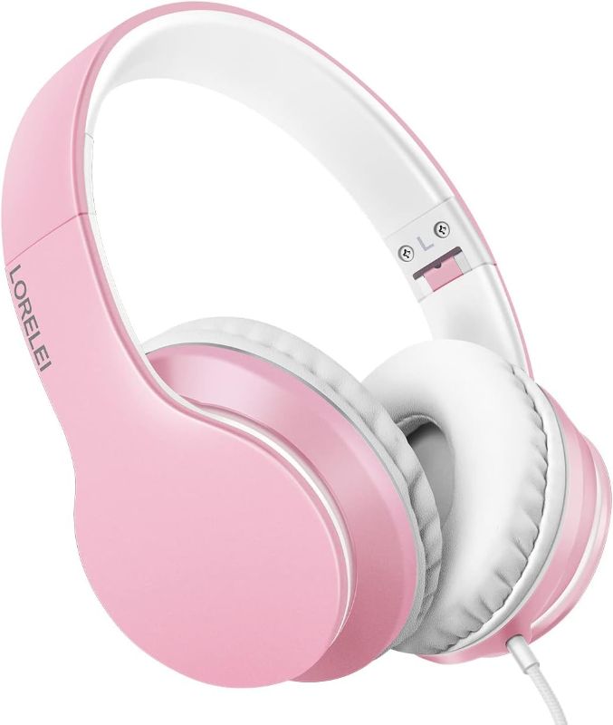 Photo 1 of LORELEI X6 Over-Ear Headphones with Microphone, Lightweight Foldable & Portable Stereo Bass Headphones with 1.45M No-Tangle, Wired Headphones for Smartphone Tablet MP3 / 4 (Pearl Pink)