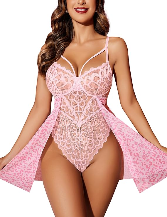 Photo 1 of Babydoll Lingerie for Women Floral Snap Crotch Teddy Chemise Nightie Lace Nightgown xxl