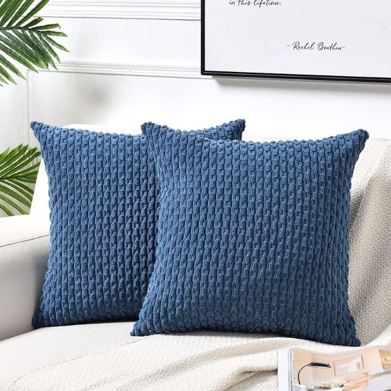 Photo 1 of  2 Packs Dusty Blue Decorative Throw Pillow Covers 18x18 Inch for Couch Bed Sofa, Modern Farmhouse Boho Home Decor, Soft Cute Plush Corduroy Cushion Case 