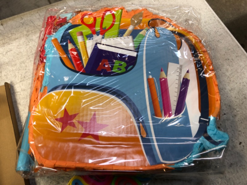 Photo 1 of Jenaai Backpack Pinata School Bag Pinata Bookbag Pinata First Day of School Back School Decorations for Classroom with 36 Pcs Ready to Learn Rubber Bracelets Silicone Wristbands Schoolbag