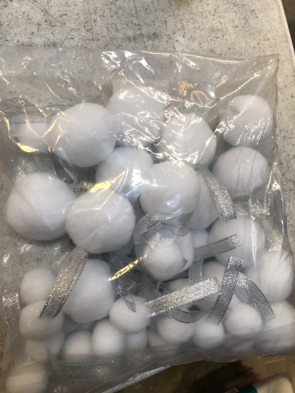 Photo 1 of 36 Pieces Christmas Tree Snowballs Ornaments 2 Sizes White Hanging Balls Xmas Ball Decorative Snowy Bauble with Ropes for Christmas Party Decorations(2 inch, 1.2 inch)