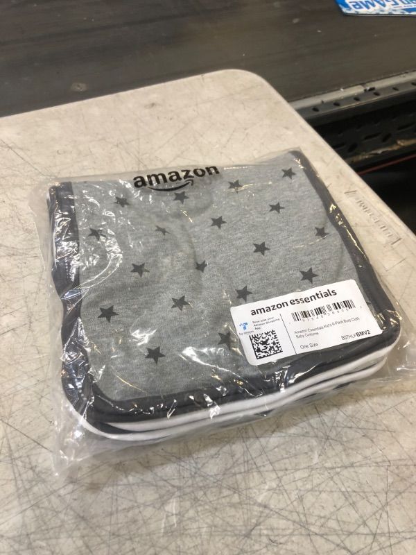 Photo 1 of Amazon Essentials Unisex Kids' Burp Cloths, Pack of 6 One Size Black Stripe/Grey Stars/White