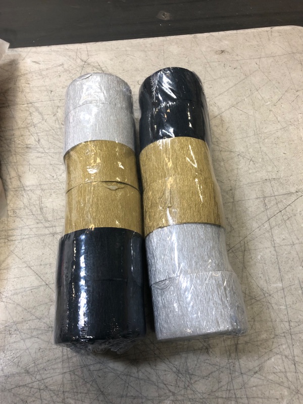 Photo 1 of 2 PACK-----IBEEDOW Crepe Paper Streamers 6 Rolls 720ft, Pack of Gold, Silver and Black Color Party Streamers for Party Decorations, Birthday Decorations, Wedding Decorations (1.8 Inch x 120 Ft/Roll) BGS