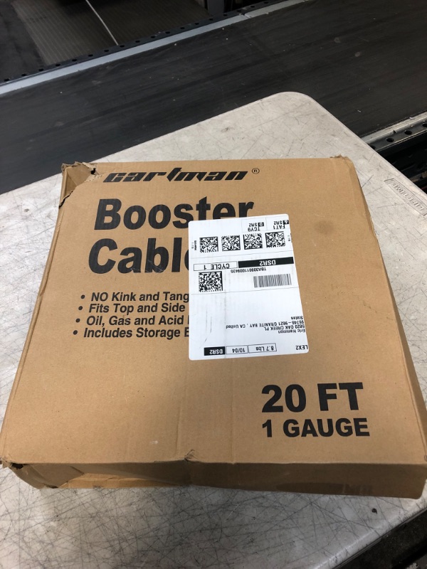 Photo 1 of CARTMAN 1 Gauge 20 Feet Jumper Cables 800AMP Heavy Duty Booster Cables with Carry Bag 20-Feet (1-Gauge)