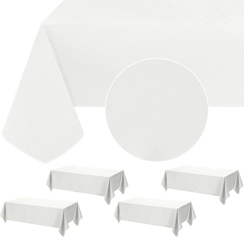 Photo 1 of  Rectangle Tablecloth White Fabric Tablecloth Faux Linen Rectangle Tablecloth Washable Slubby Tablecloth Kitchen Table Cover for Dinner Party