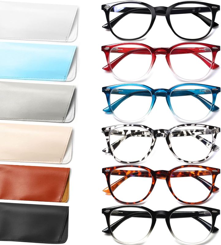 Photo 1 of Henotin 6 Pack Reading Glasses for Women Men Blue Light Blocking Stylish Computer Readers with Leather Case
