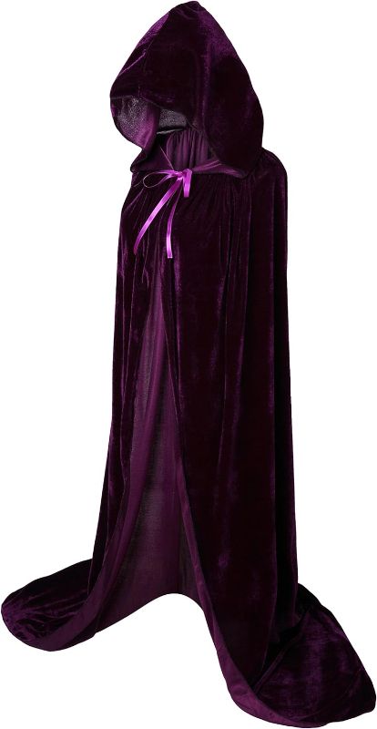 Photo 1 of  Unisex Adults Hooded Cloak Velvet Cape for Halloween Cosplay Costumes multi pack red black purple 