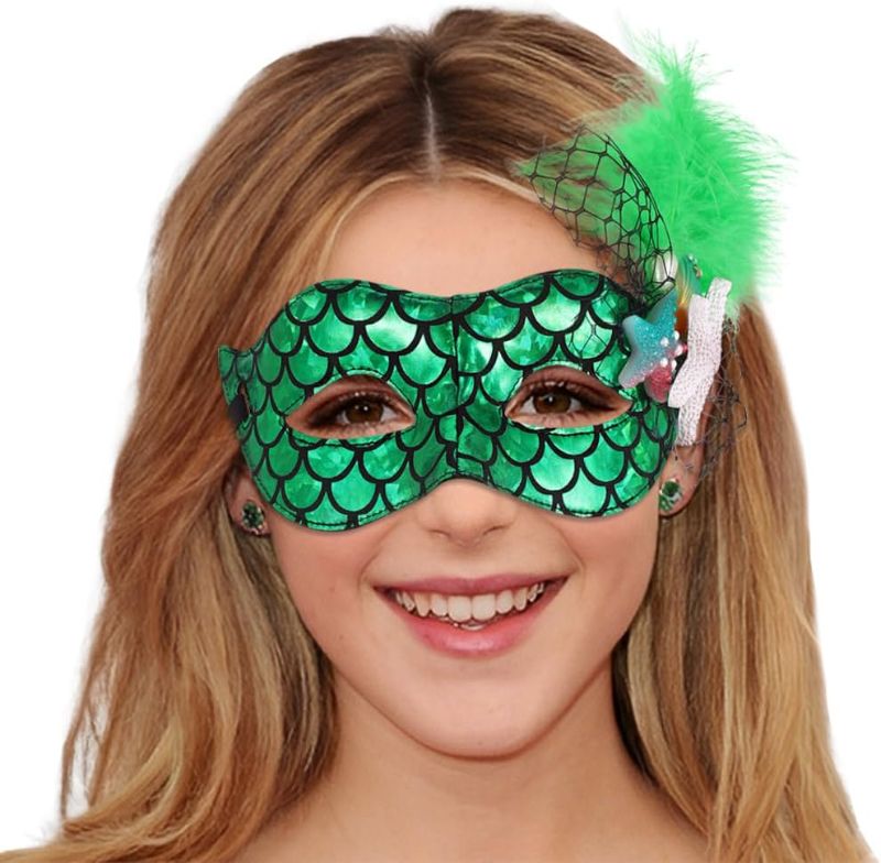 Photo 1 of BODIY Feather Masquerade Mask Green Starfish Mask Mardi Gras Half Mask Halloween Cosplay Party Prom Eyemask Rave Accessory for Women and Girls
