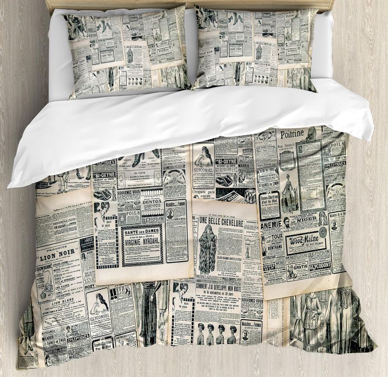 Photo 1 of  Newspaper Print with Old Fashioned Illustrations, Bedding Set 