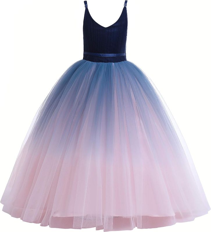 Photo 1 of Girls Spaghetti Strap Tulle Dress Long A Line Wedding Pageant Dresses 