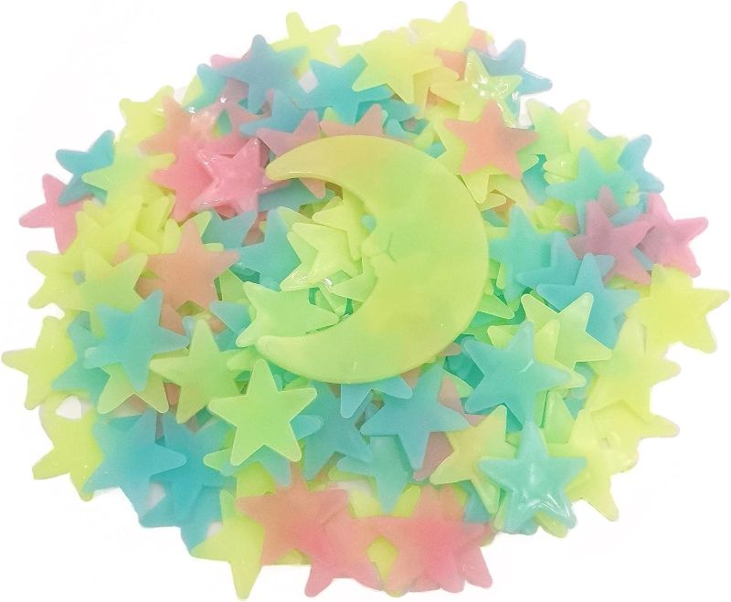 Photo 1 of  Pcs Colorful Glow in The Dark Luminous Stars and Moon Fluorescent 