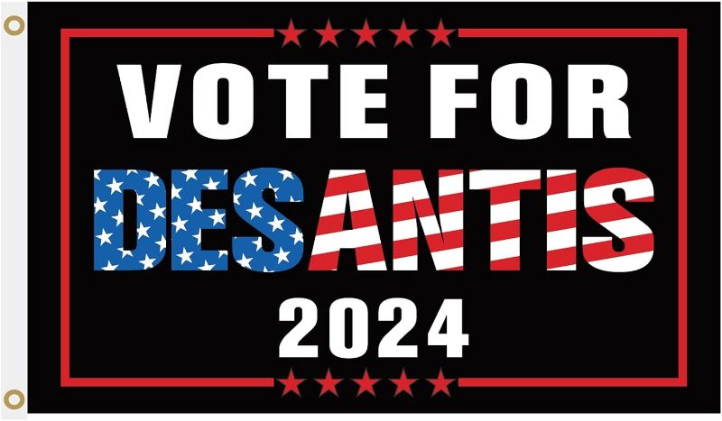 Photo 1 of  Bold Text Bright Colors Polyester DeSantis for President Flag with Two Grommets