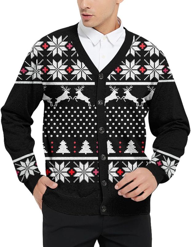 Photo 1 of Goodstoworld Men's Ugly Christmas Cardigan Cozy Pullover Sweater V Neck Buttons Soft Knitwear S 