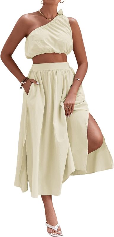 Photo 1 of  L  Women's 2 Piece Outfit One Shoulder Crop Top and Side Split