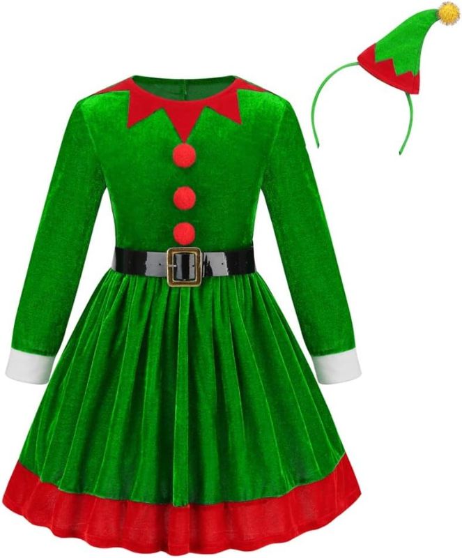 Photo 1 of Elf Costume for Girls Christmas Elves Costume Kids Green Elf Outfit Dress up Xmas Gift for Girl