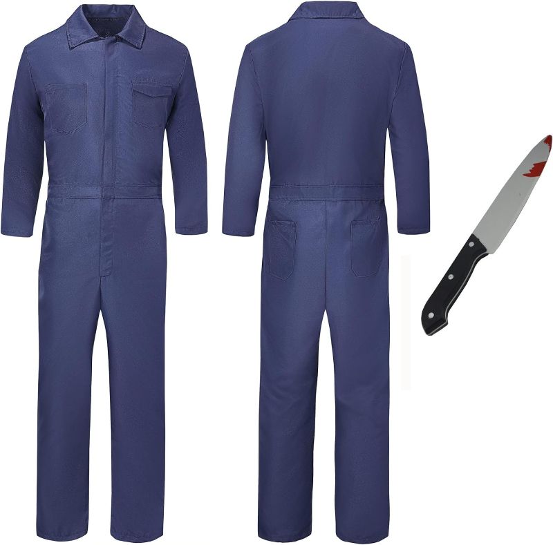 Photo 1 of Halloween Killer Costume-Dark Navy Coverall with Toy Knife, Halloween Ends Cosplay, Michael Killers Costume Set large 