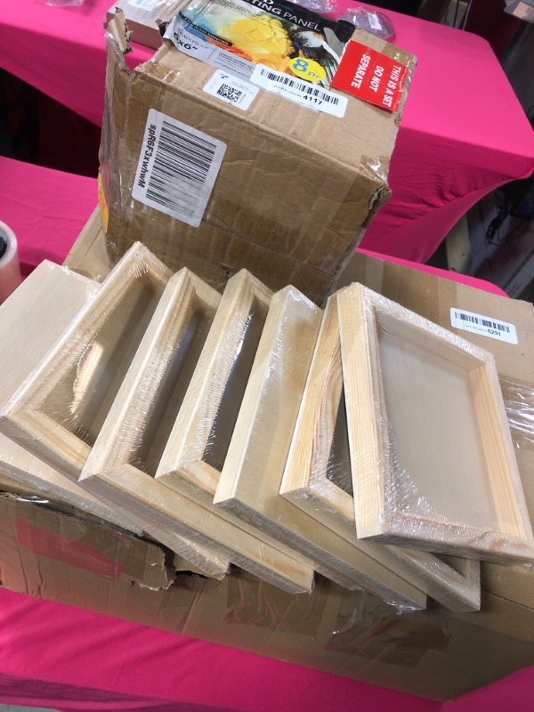 Photo 1 of  Unfinished Wood Panel Boards for Painting - 6x6 Inch / 8 Pack Birchwood 3/4" Deep Square Cradled Wooden Board for Crafts, Wood Burning & Pouring Art