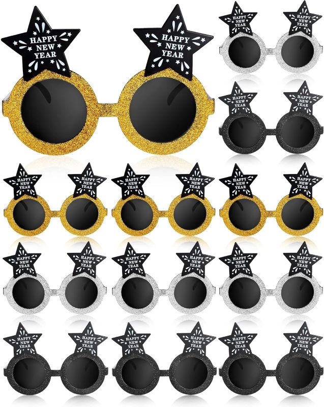 Photo 1 of  Happy New Year Sunglasses 2023 Happy New Year Eyeglasses Star New Years Eve Glasses Gold Silver Black Funny Novelty Photo Props Accessories for Festival Graduation Party Booth Favor Supplies
