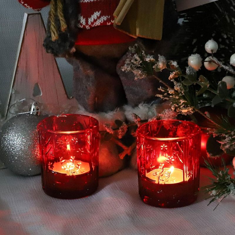 Photo 1 of  Red Reindeer Votive Candle Holders, Christmas Candle Holder Festival Table Centerpiece, Glass Tea Lights Candle Holder for Christmas Party, Holiday, Housewarming Decoration