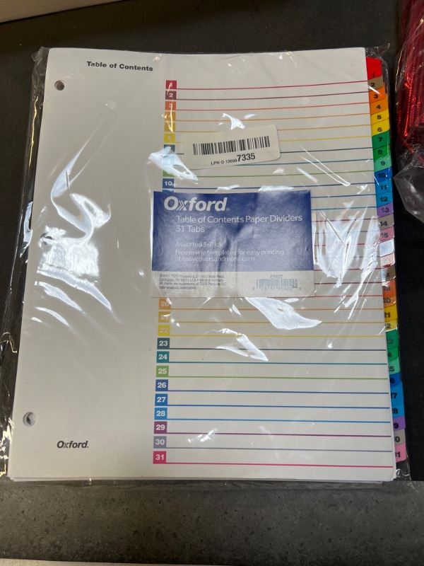 Photo 1 of Oxford OneStep Binder Dividers, 31 Tab Daily Divider Sets, Customizable Table of Contents, Reversible Multicolor Tabs, Numbered 1–31, 3 Sets (89402)