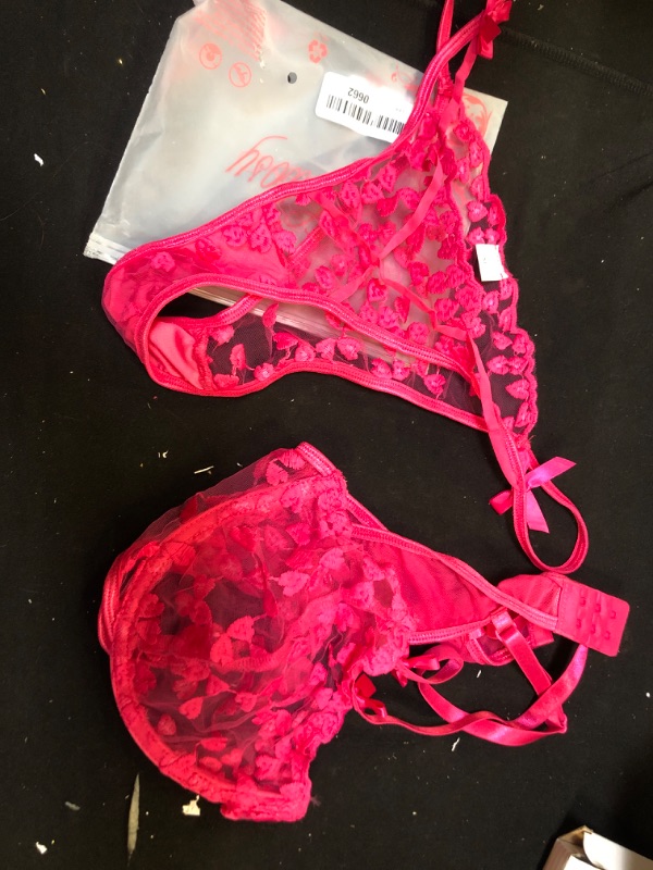 Photo 1 of Lilosy Sexy Underwire Cute Push Up Strappy Embroidered Mesh Sheer Lingerie Set See Through Panty BrA 
SIZE - XL 