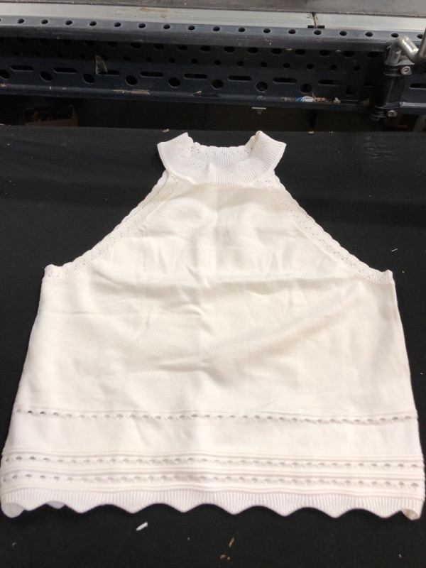 Photo 2 of WHITE CUTOUT SCALLOPED HEM SKINNY TANK TOP 
SIZE-XL