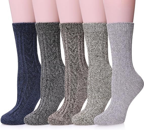 Photo 1 of MQELONG Womens 5 Pairs Soft Thick Comfort Casual Cotton Warm Wool Crew Winter Socks One Size 5 Pack Black