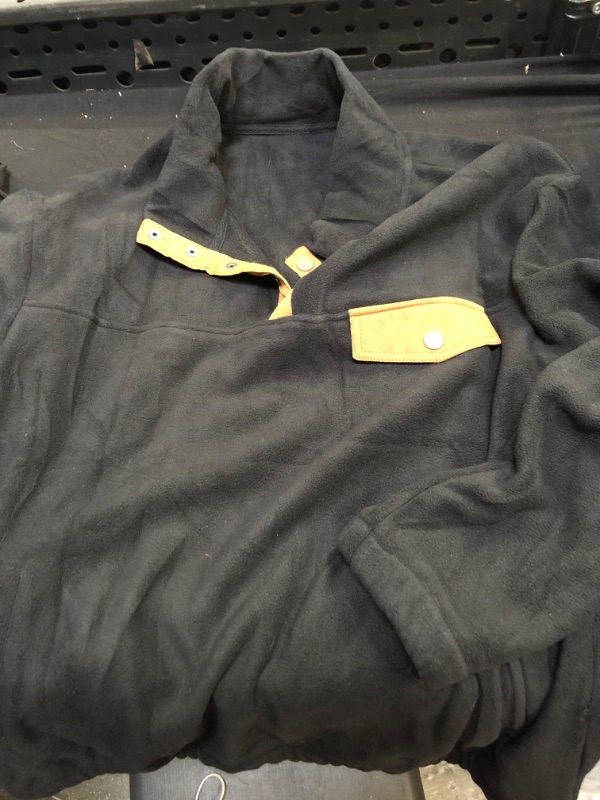 Photo 1 of Amazon Essentials Men's Snap-Front Pullover Polar Fleece Jacket  Black Camel Color Block
SIZE-MEDIUM 