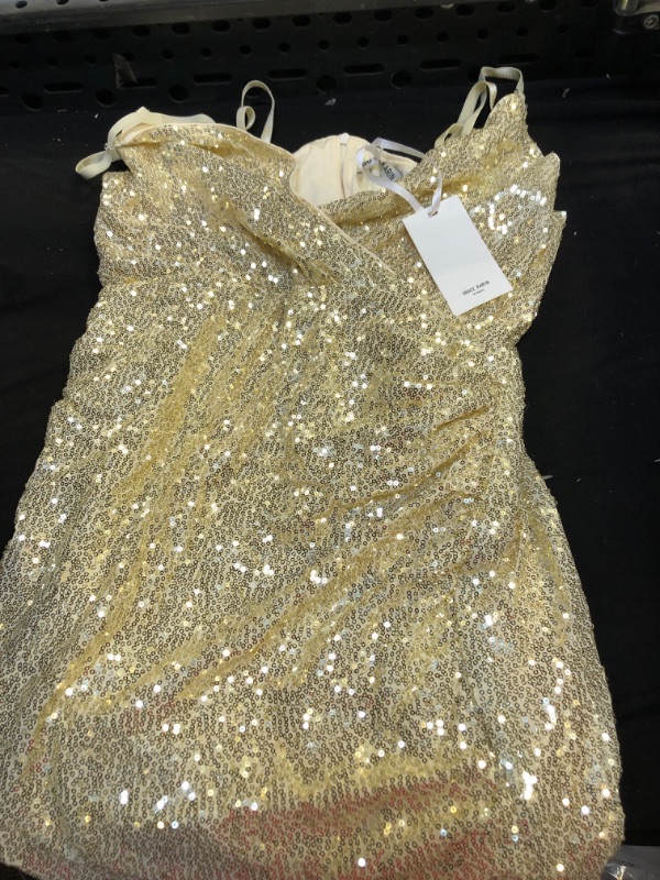 Photo 2 of GOLD SPARKLE DRESS, SPAGHETTI STRAP 
SIZE-LARGE 