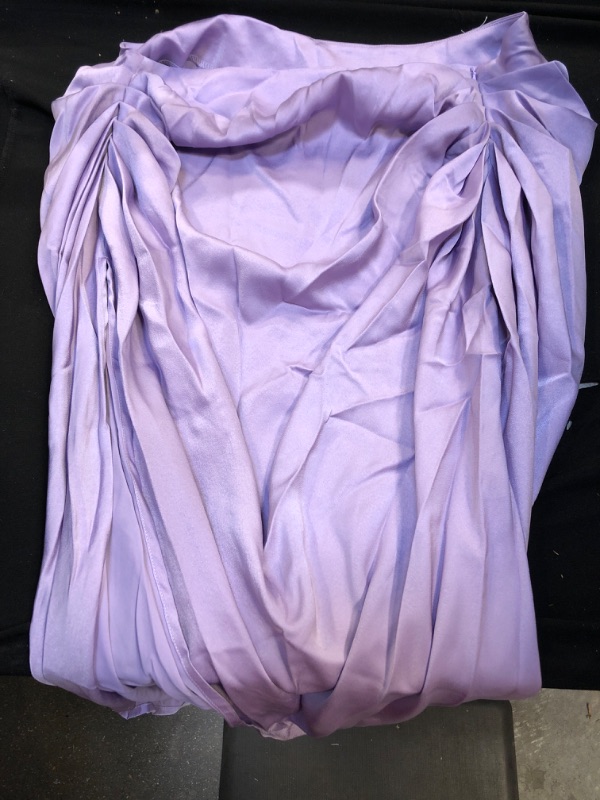 Photo 2 of SheIn Women's Fold Pleated Asymmetrical Split Thigh High Waist Midi Ruched Skirt Large Lilac Purple