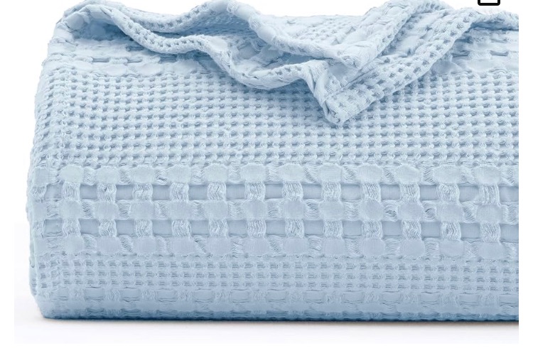 Photo 1 of 100% Cotton Waffles Weave Blanket Sky Blue