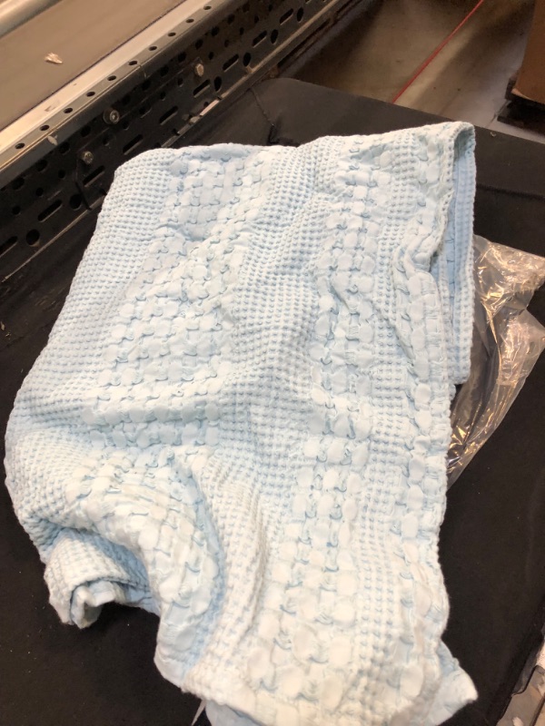 Photo 2 of 100% Cotton Waffles Weave Blanket Sky Blue