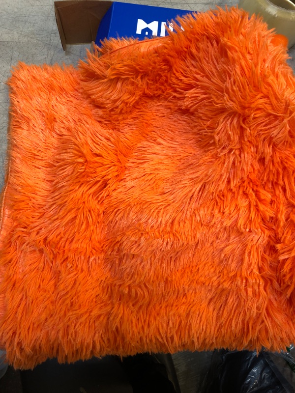 Photo 2 of 2 Miulee Orange Shaggy Decorative Throw Pillow Covers