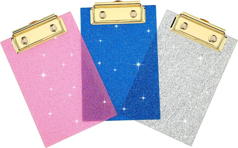 Photo 1 of 3 Pcs Mini Acrylic Clipboard Bling Clipboard 4 x 6 Inch Small Clipboards Pocket Clipboard Glitter Memo Clipboards with Profile Clip for Kids Student Teacher School Office Supplies

