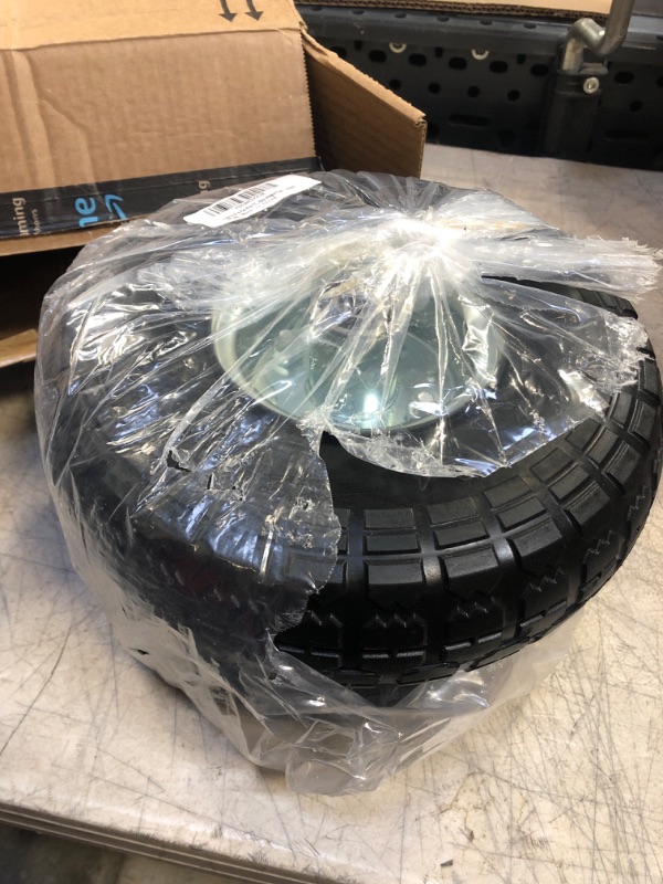 Photo 2 of 4.10/3.50-4 Tire and Wheel Flat Free?10 Inch Solid Rubber Tire with 5/8”Axle Bore Hole and Double Sealed Bearings, for Dolly Wheels/Hand Truck Wheels/Dump Cart Wheels?2 Pack 6.2 Pounds Black