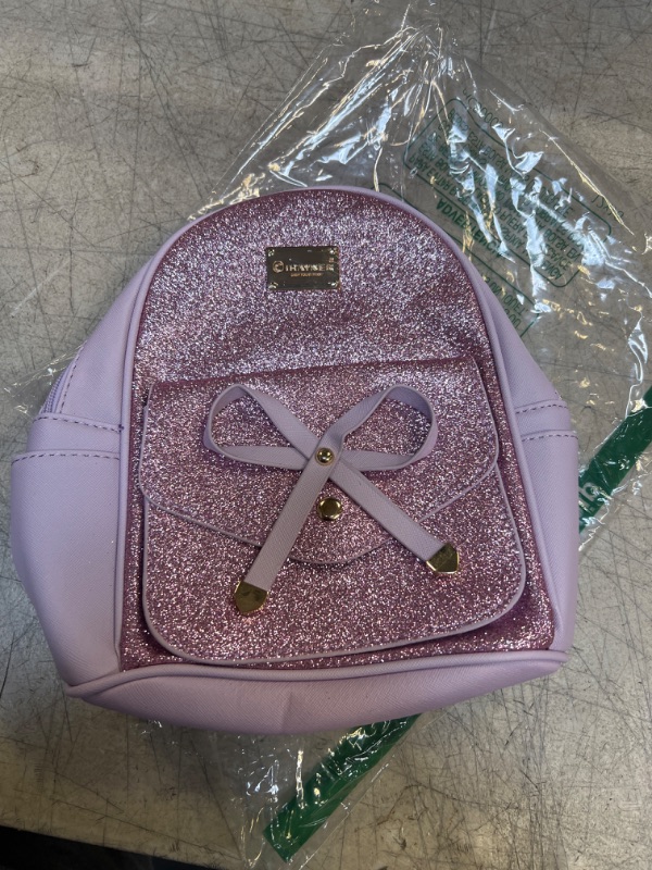 Photo 2 of I IHAYNER Cute Sequin Mini Backpack for Women Small Bowknot Leather Purse Fashion Backpack Purse for Women (Purple)
