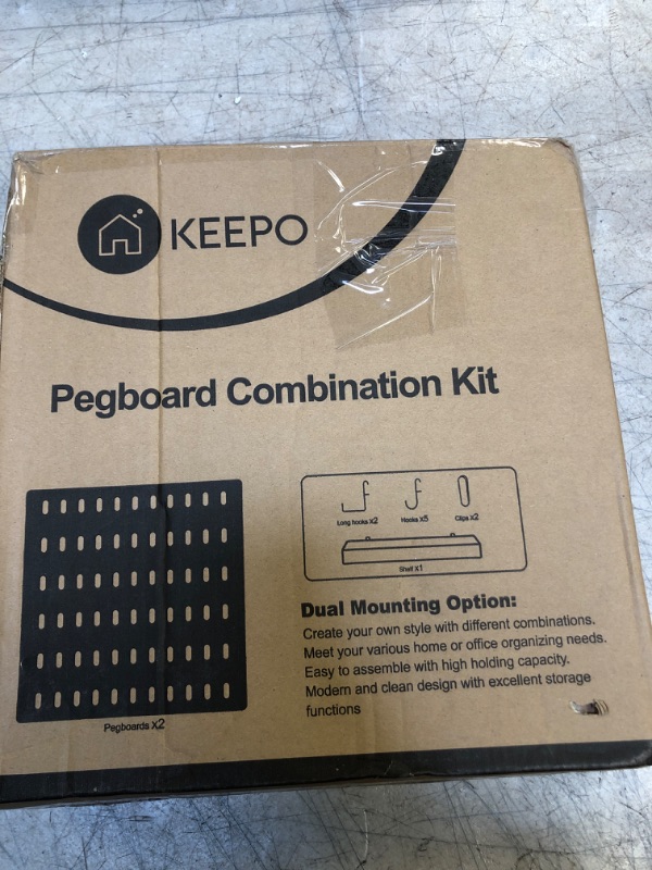 Photo 1 of Keepo Pegboard Combination Kit, 2 Pegboards and 10 Accessories Modular Hanging for Wall Organizer, Crafts Organization, Ornaments Display, Nursery Storage, 22" x 11", Black| Peg Board 56*28 cm Black
