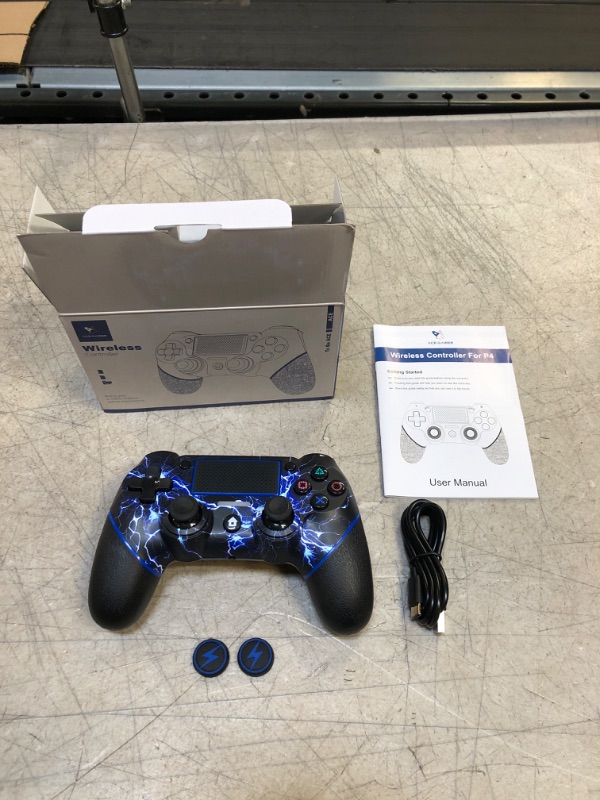 Photo 2 of AceGamer Wireless Controller for PS4, Custom Design V2 Gamepad Joystick for PS4 with Non-Slip Grip of Both Sides and 3.5mm Audio Jack! Thumb Caps Included! (Lightning)